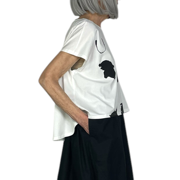 ABSTRACT PRINT CAP SLEEVE TEE