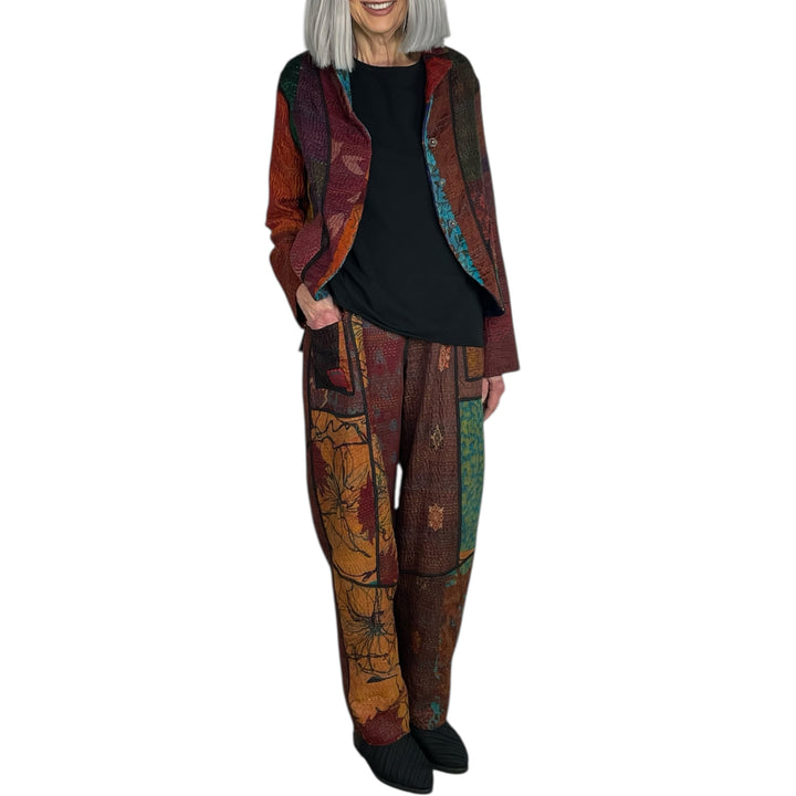 SILK JACQUARD PANELED LANTERN PANT