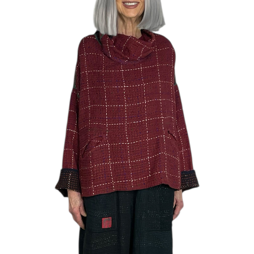WOOL WAFFLE NEW COWL NECK PONCHO TOP