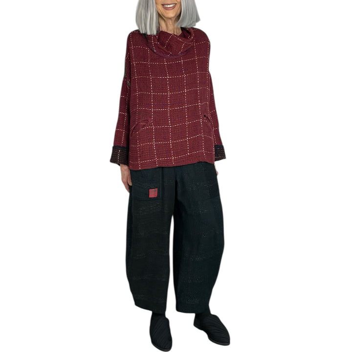 WOOL WAFFLE NEW COWL NECK PONCHO TOP