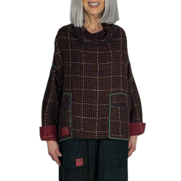 WOOL WAFFLE NEW COWL NECK PONCHO TOP