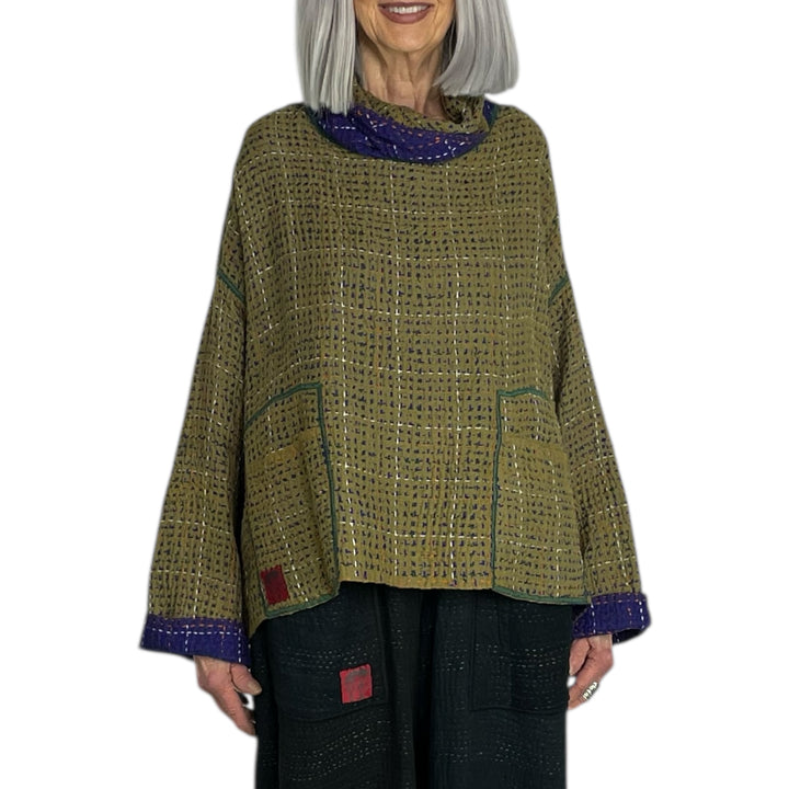 WOOL WAFFLE NEW COWL NECK PONCHO TOP
