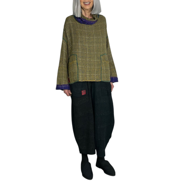 WOOL WAFFLE NEW COWL NECK PONCHO TOP