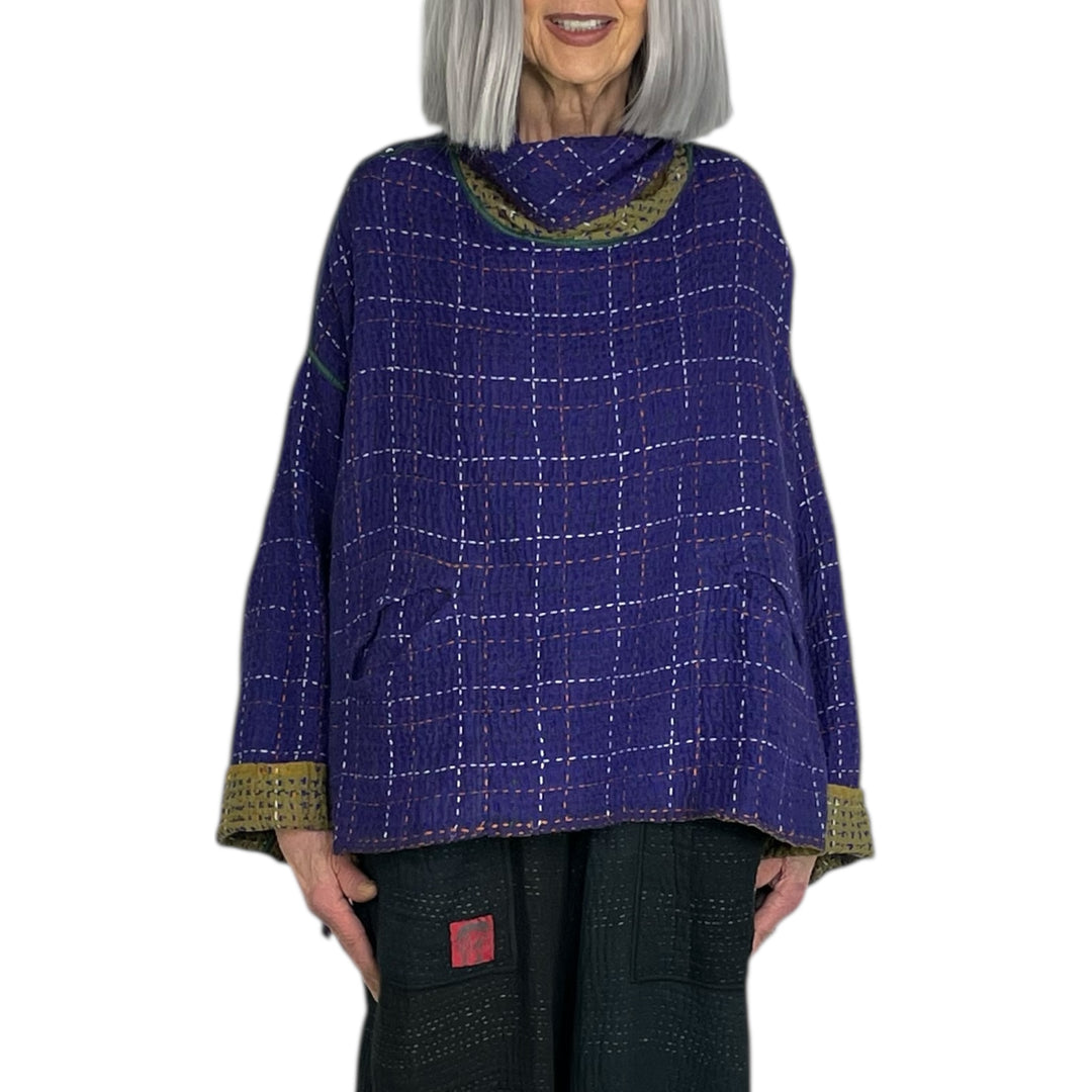 WOOL WAFFLE NEW COWL NECK PONCHO TOP