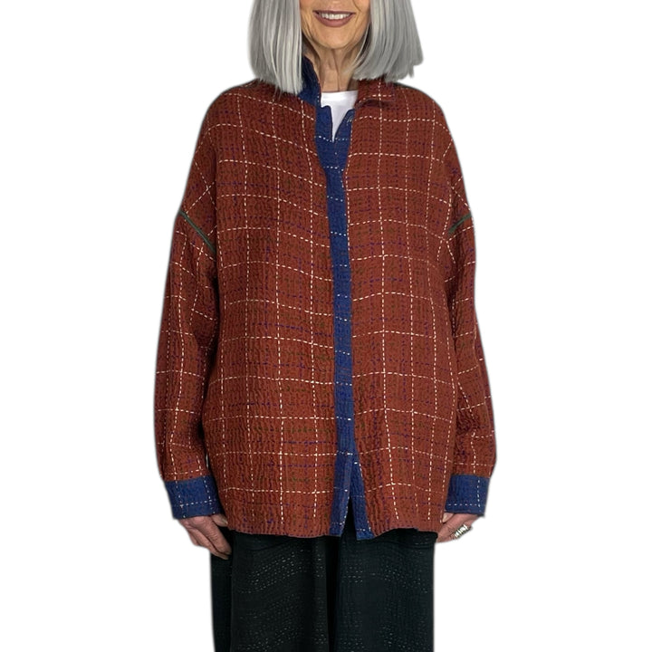 WOOL WAFFLE KANTHA SHIRT JACKET