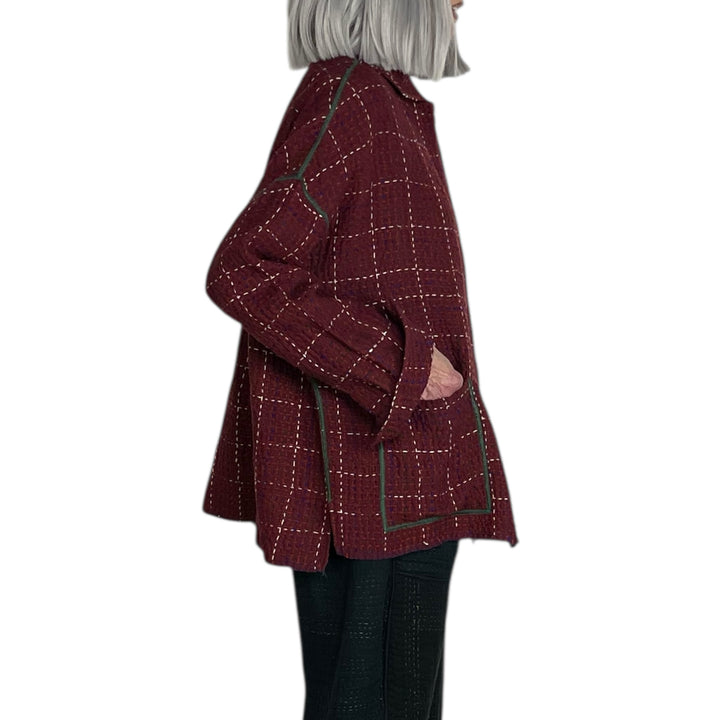 WOOL WAFFLE KANTHA SHIRT JACKET