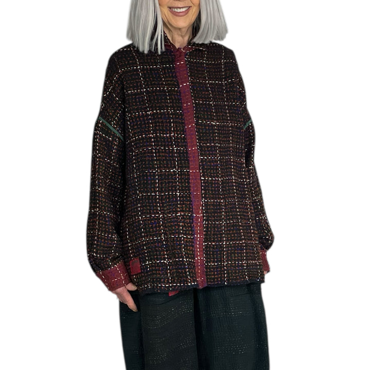 WOOL WAFFLE KANTHA SHIRT JACKET