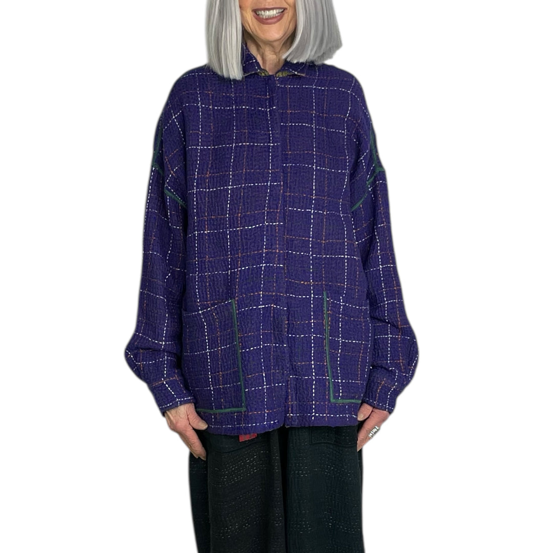 WOOL WAFFLE KANTHA SHIRT JACKET