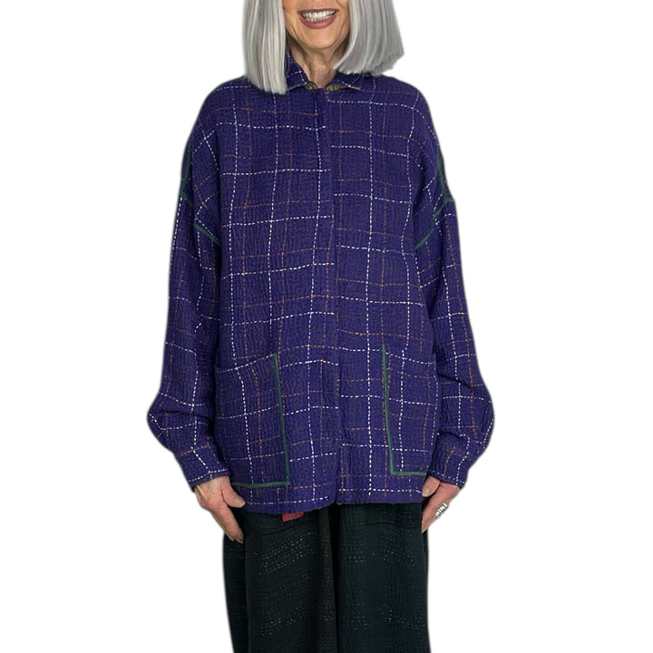 WOOL WAFFLE KANTHA SHIRT JACKET