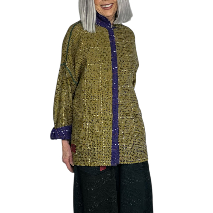 WOOL WAFFLE KANTHA SHIRT JACKET