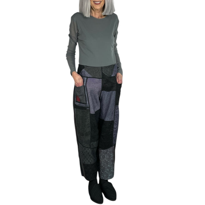 SILK JACQUARD PANELED LANTERN PANTS - SMALL