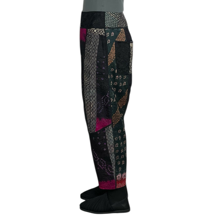 SILK JACQUARD PANELED LANTERN PANTS - SMALL