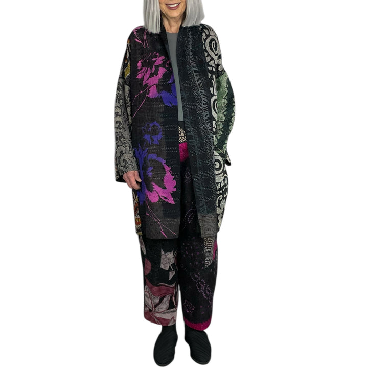 SILK JACQUARD PANELED LANTERN PANTS - SMALL