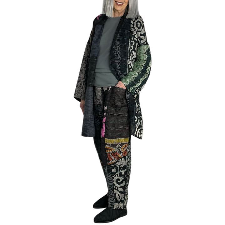 SILK JACQUARD PANELED LANTERN PANTS - MEDIUM