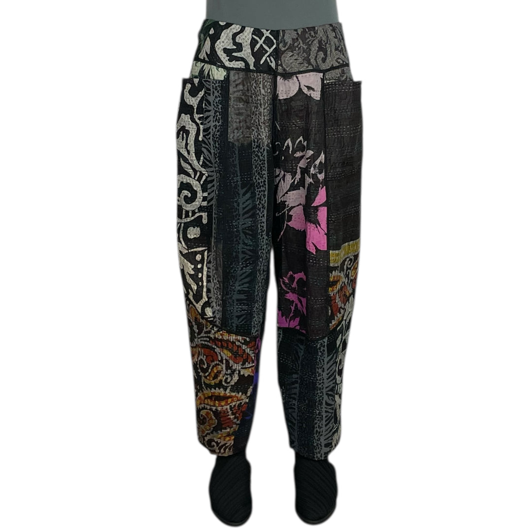 SILK JACQUARD PANELED LANTERN PANTS