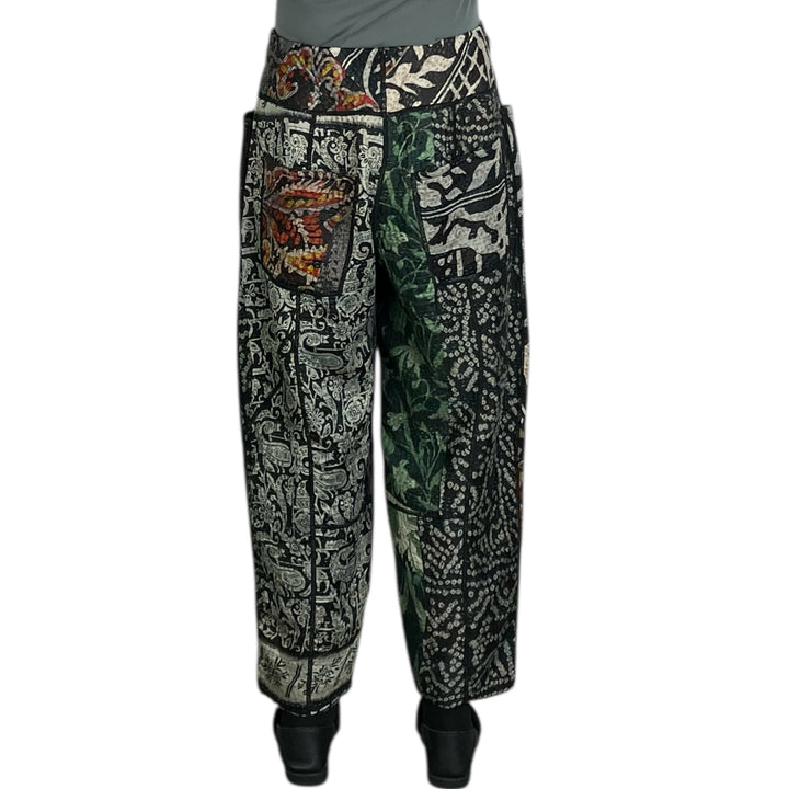 SILK JACQUARD PANELED LANTERN PANTS - MEDIUM