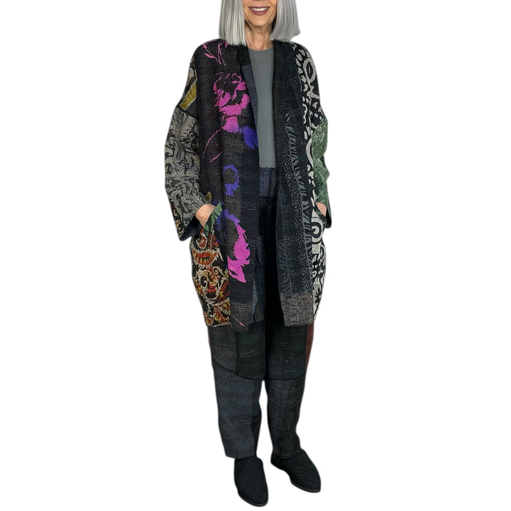 SILK JACQUARD PANELED LANTERN PANTS - MEDIUM