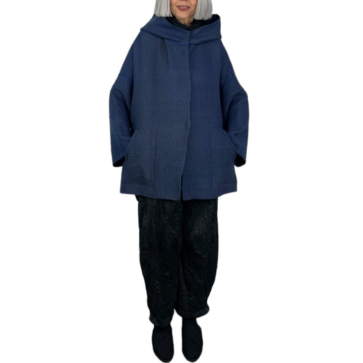 QUILTED HOODIE PONCHO JACKET