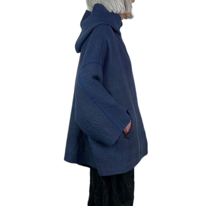 QUILTED HOODIE PONCHO JACKET