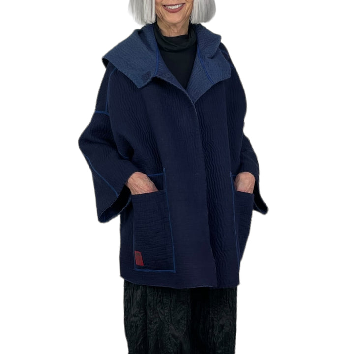 QUILTED HOODIE PONCHO JACKET