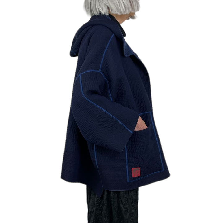 QUILTED HOODIE PONCHO JACKET