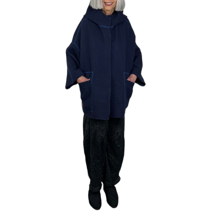 QUILTED HOODIE PONCHO JACKET