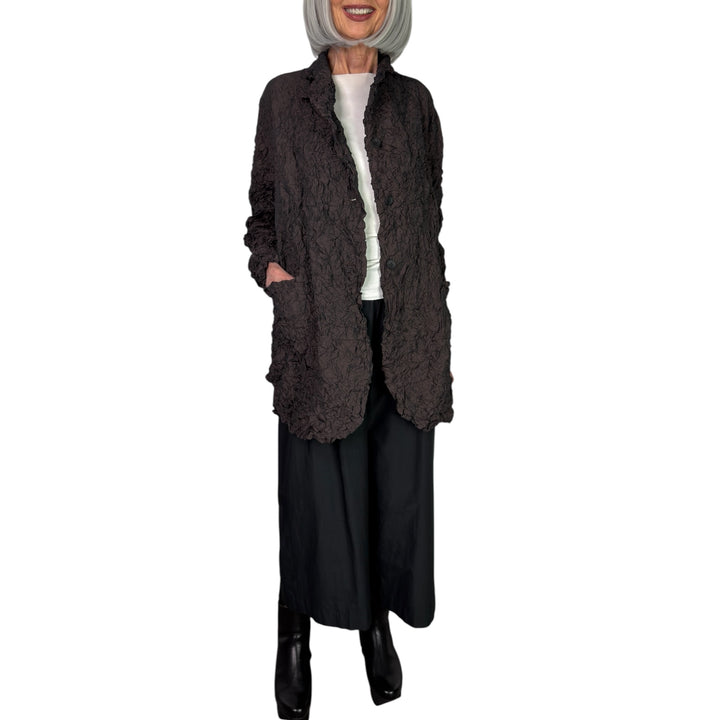 CRINKLE PLEAT 3-BUTTON LONG JACKET