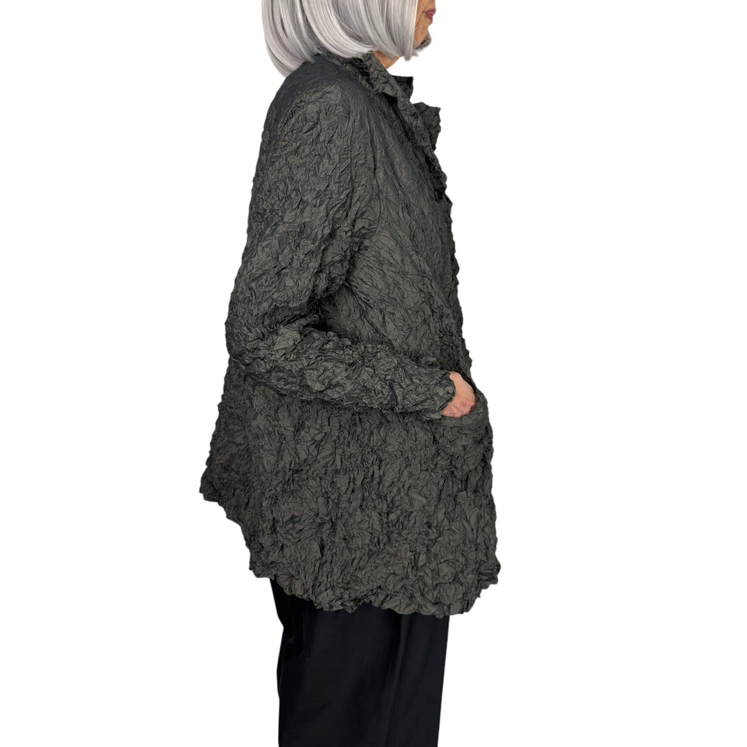 CRINKLE PLEAT 3-BUTTON LONG JACKET