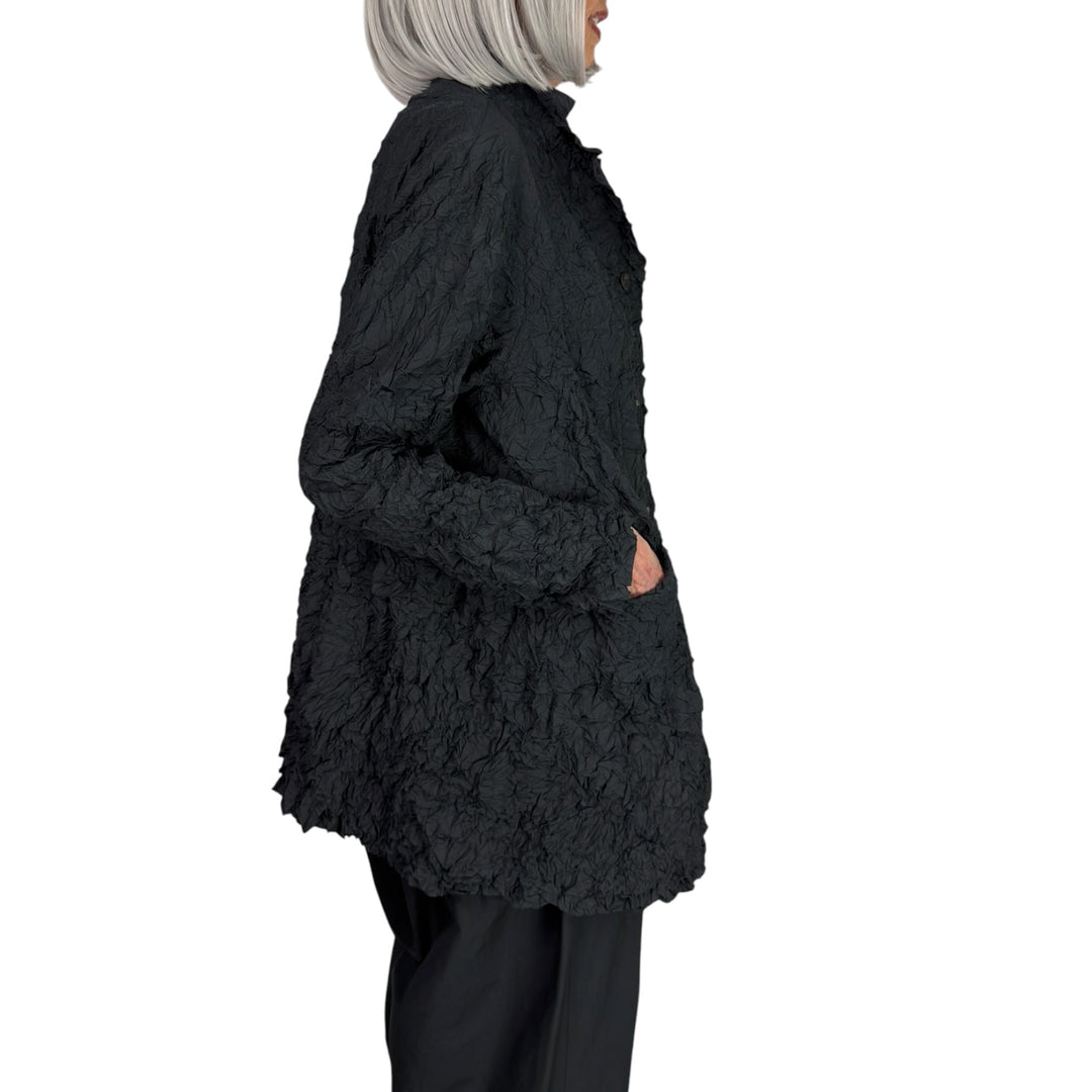 CRINKLE PLEAT 3-BUTTON LONG JACKET
