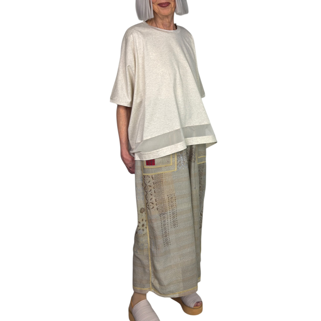 WIDE TEE W/TULLE INSET