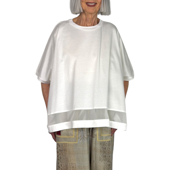 WIDE TEE W/TULLE INSET