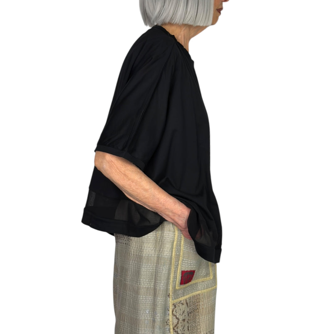 WIDE TEE W/TULLE INSET