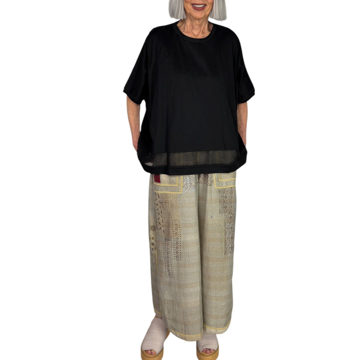 WIDE TEE W/TULLE INSET