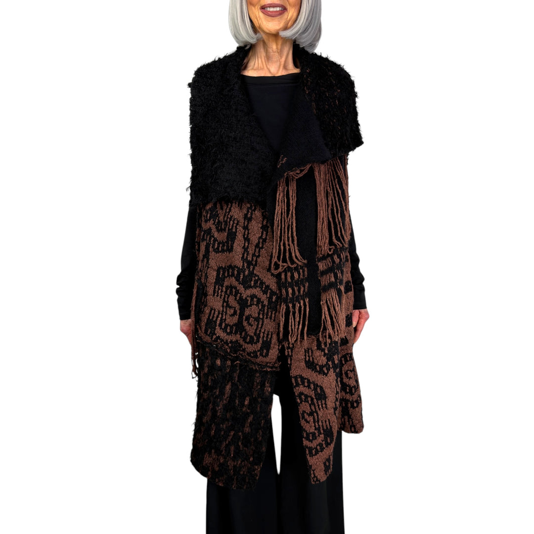 PATCHWORK KNIT LONG VEST