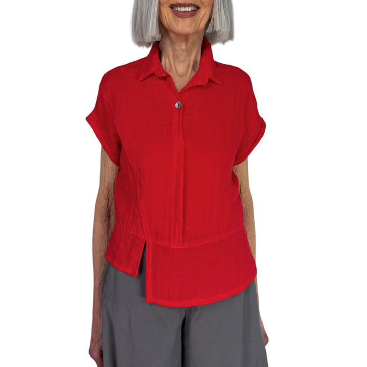 TRAVEL CRINKLE HALF PLACKET SHIRT