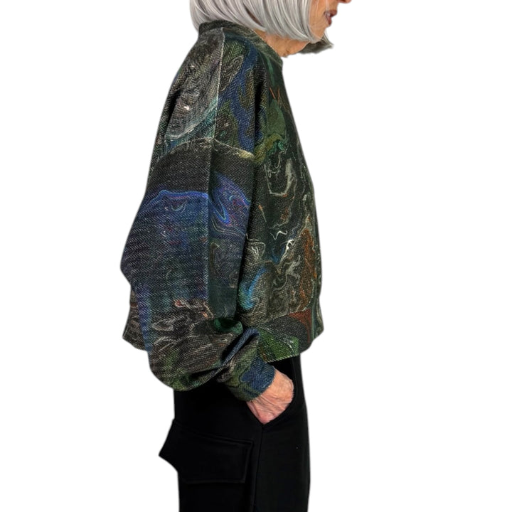 MARBLING PRINT CROP SWEATSHIRT