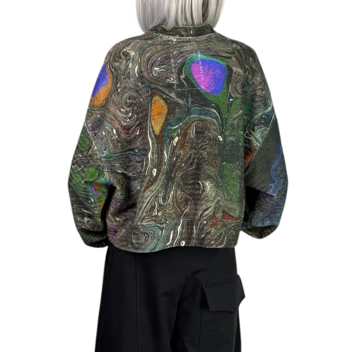 MARBLING PRINT CROP SWEATSHIRT