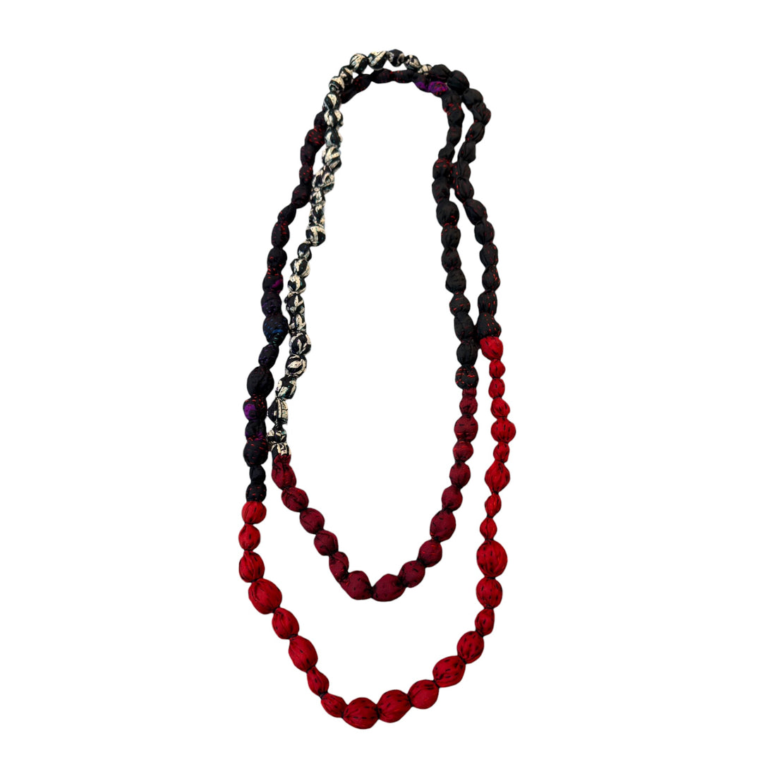 VINTAGE SILK TIE BEADS LONG NECKLACE
