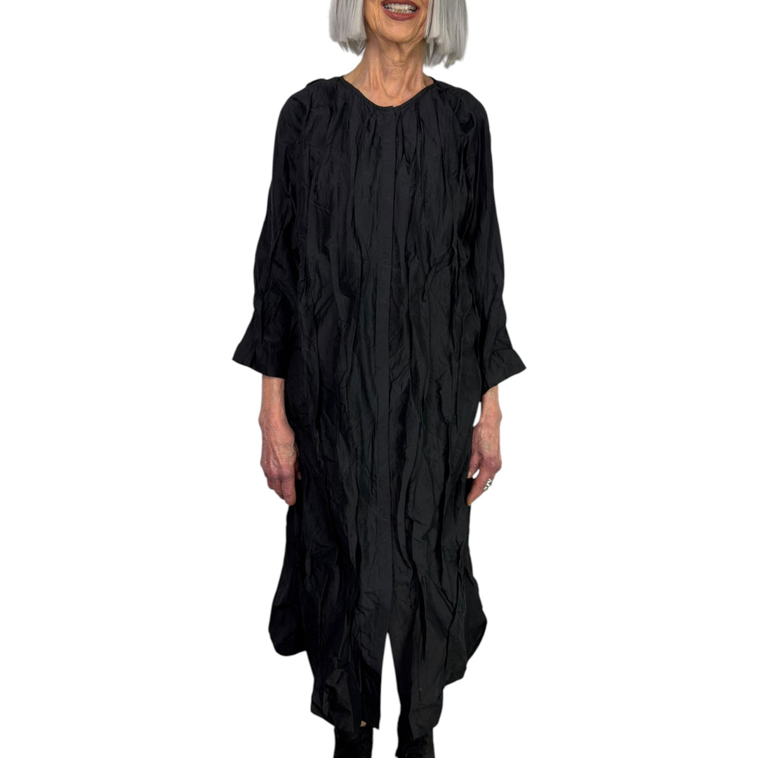 HEAVY VOILE WAVY TUCKED DRESS