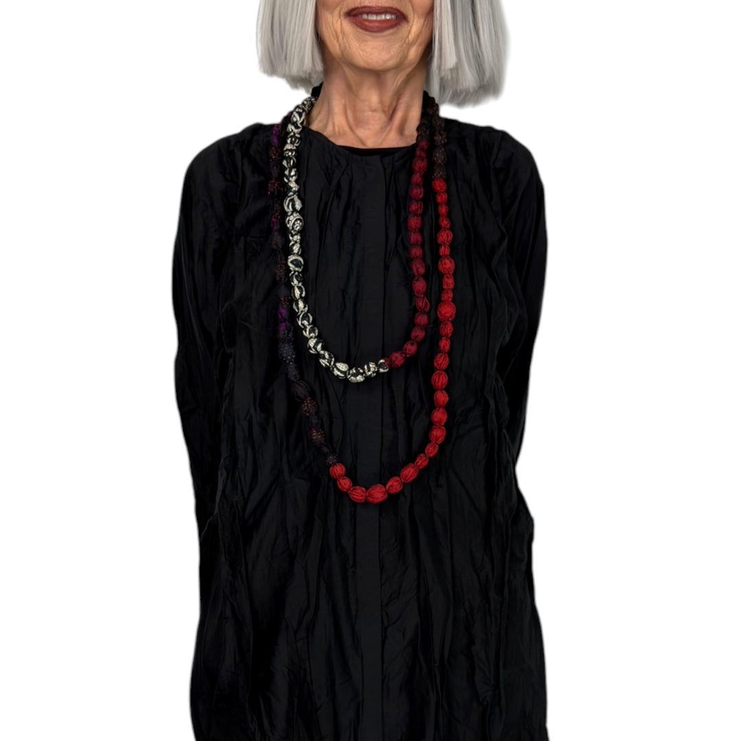 VINTAGE SILK TIE BEADS LONG NECKLACE