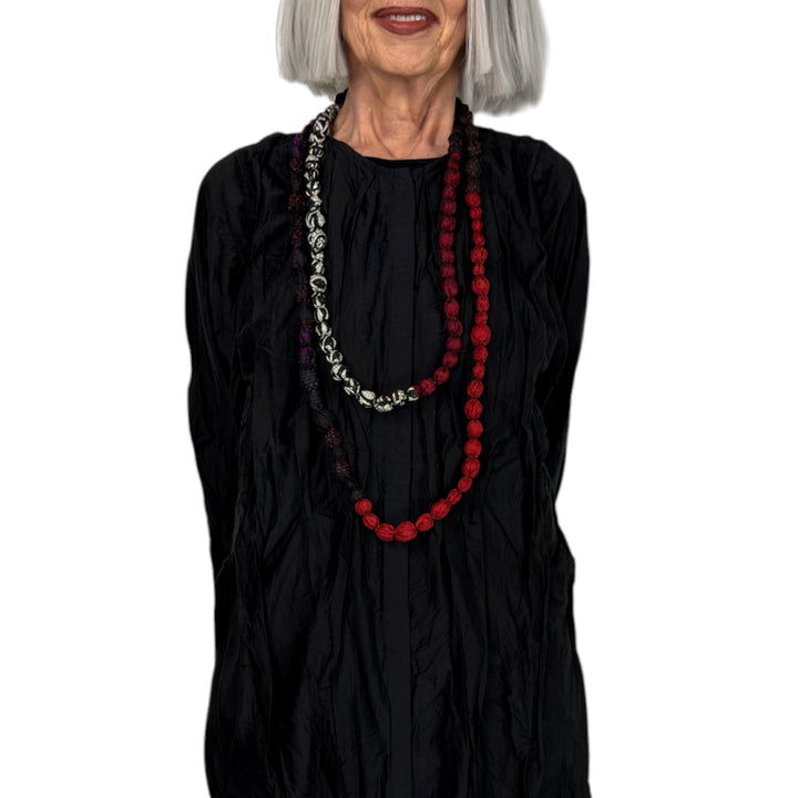 VINTAGE SILK TIE BEADS LONG NECKLACE
