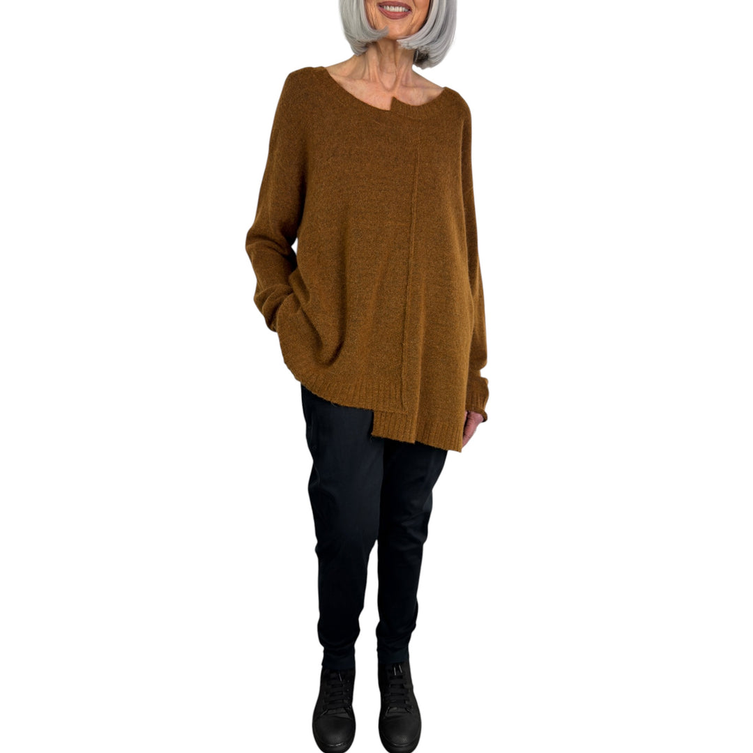 ASYMMETRIC NECK & HEM SWEATER