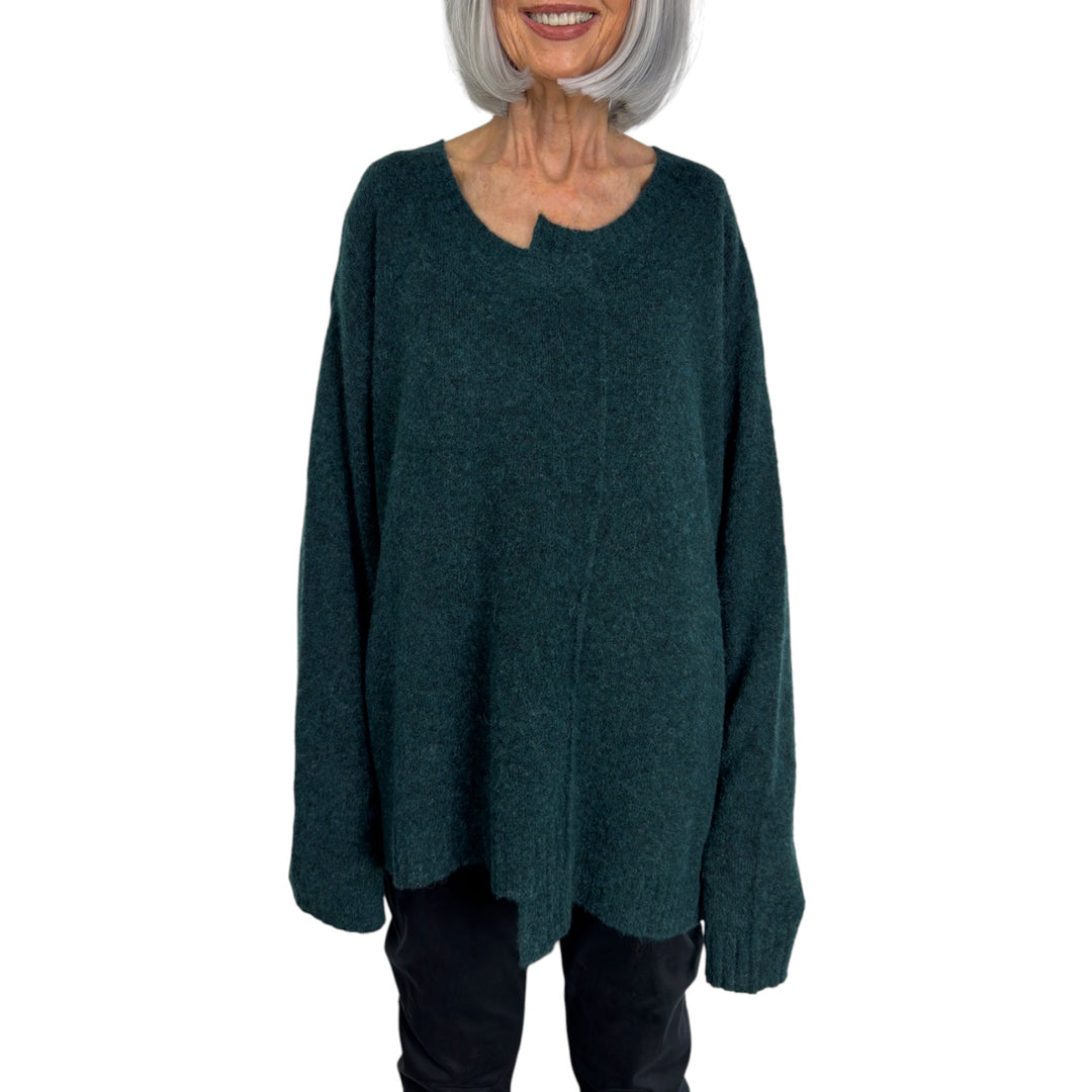 ASYMMETRIC NECK & HEM SWEATER