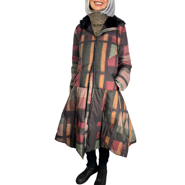 CHECK LONG PUFFER COAT