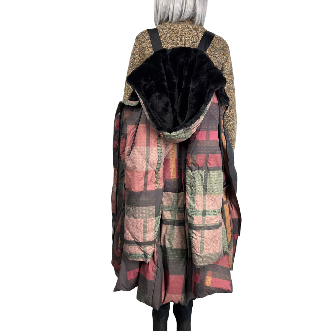 CHECK LONG PUFFER COAT