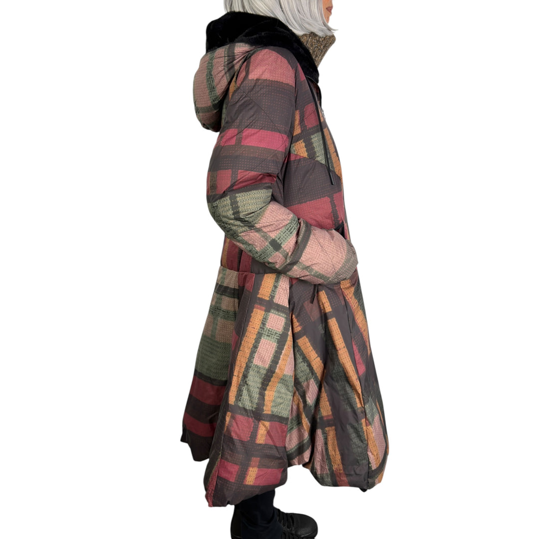 CHECK LONG PUFFER COAT