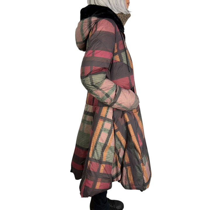 CHECK LONG PUFFER COAT