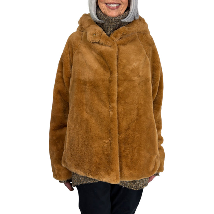 FAUX FUR SHORT JACKET W/HOOD