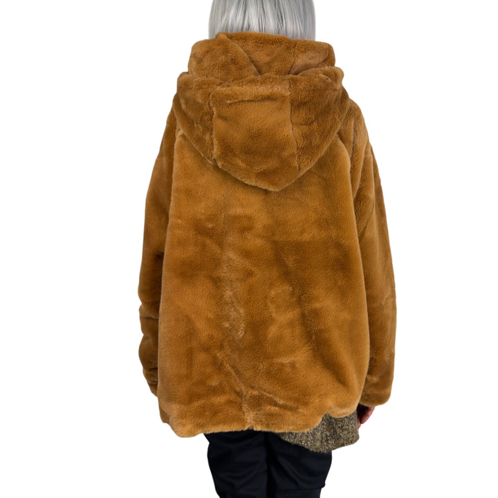 FAUX FUR SHORT JACKET W/HOOD