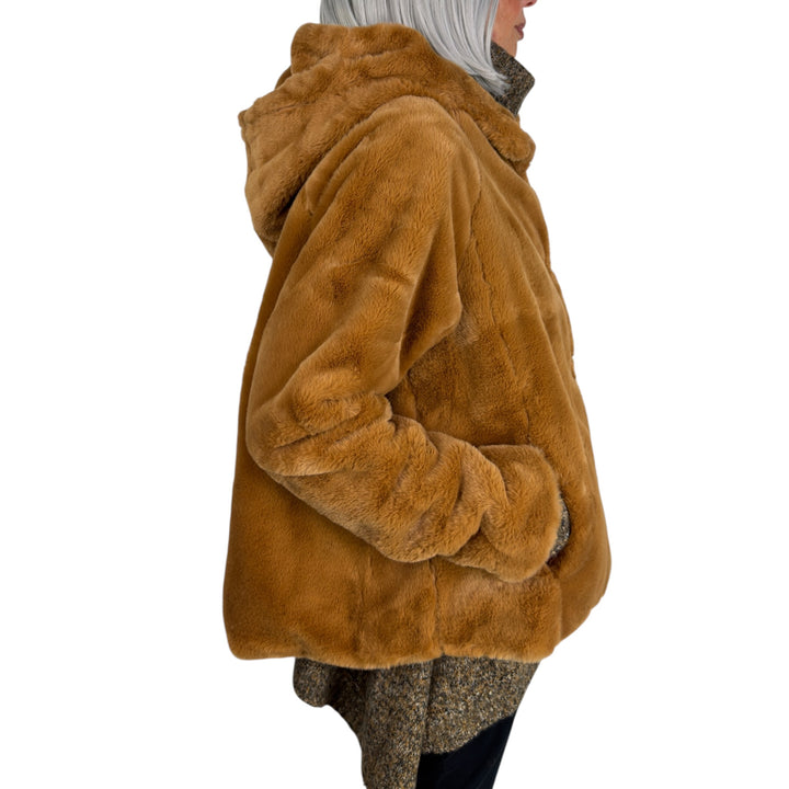 FAUX FUR SHORT JACKET W/HOOD